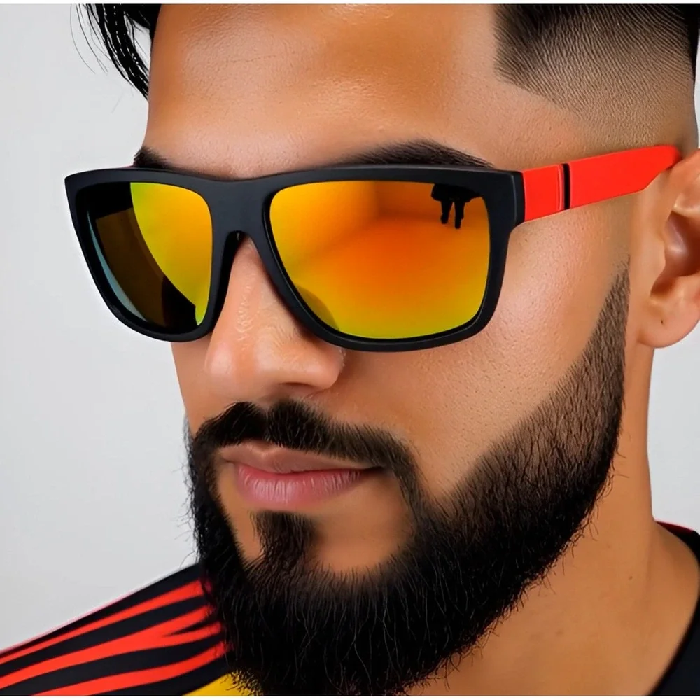 Men's Sunglasses Polarized ORange Mirrored Lens Square Frame Driving Fishing New